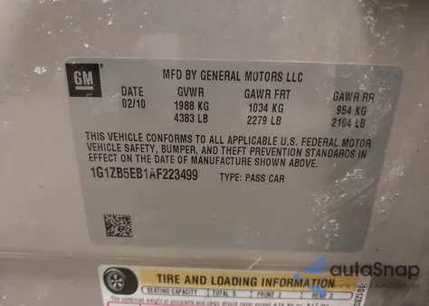 2010 Chevrolet Malibu Ls from USA, damaged, VIN 1G1ZB5EB1AF223499